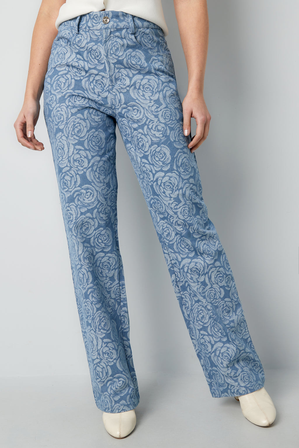 Cotton Woven Women's Straight Leg Pants Casual Floral Print