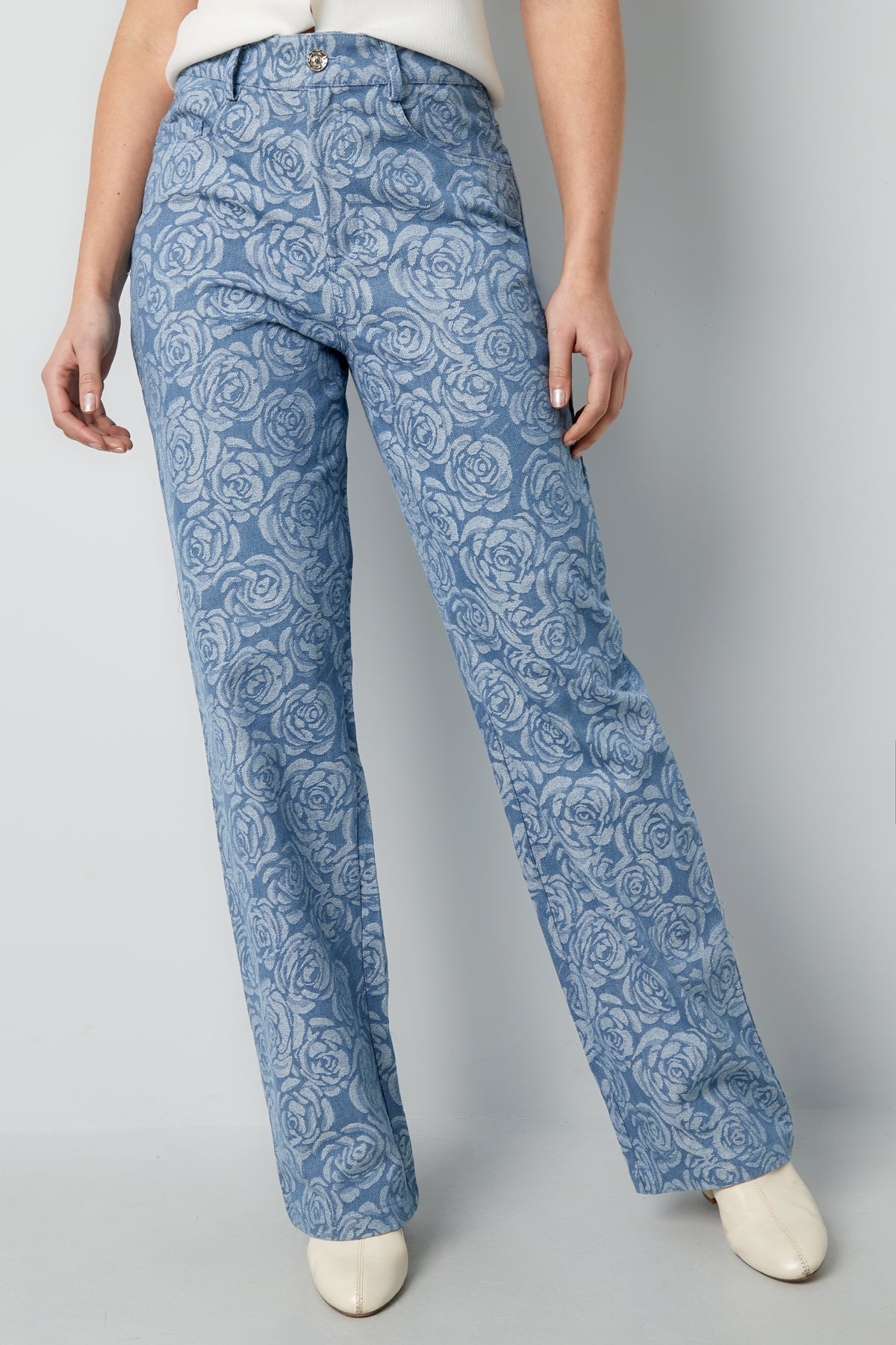 Cotton Woven Women's Straight Leg Pants Casual Floral Print