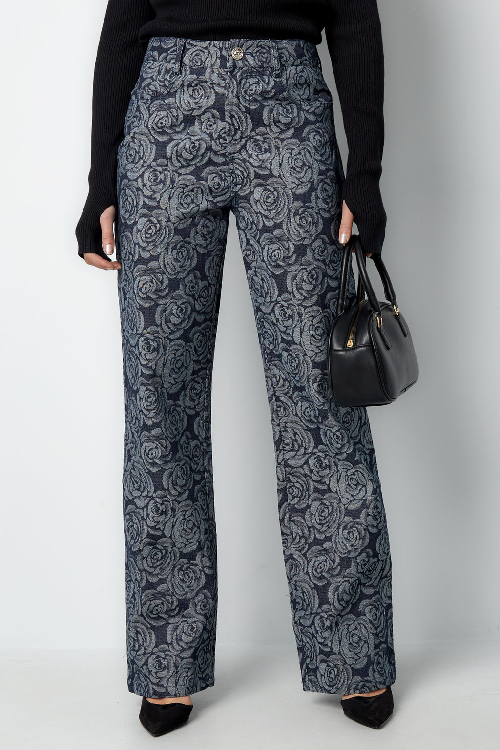 Cotton Woven Women's Straight Leg Pants Casual Floral Print