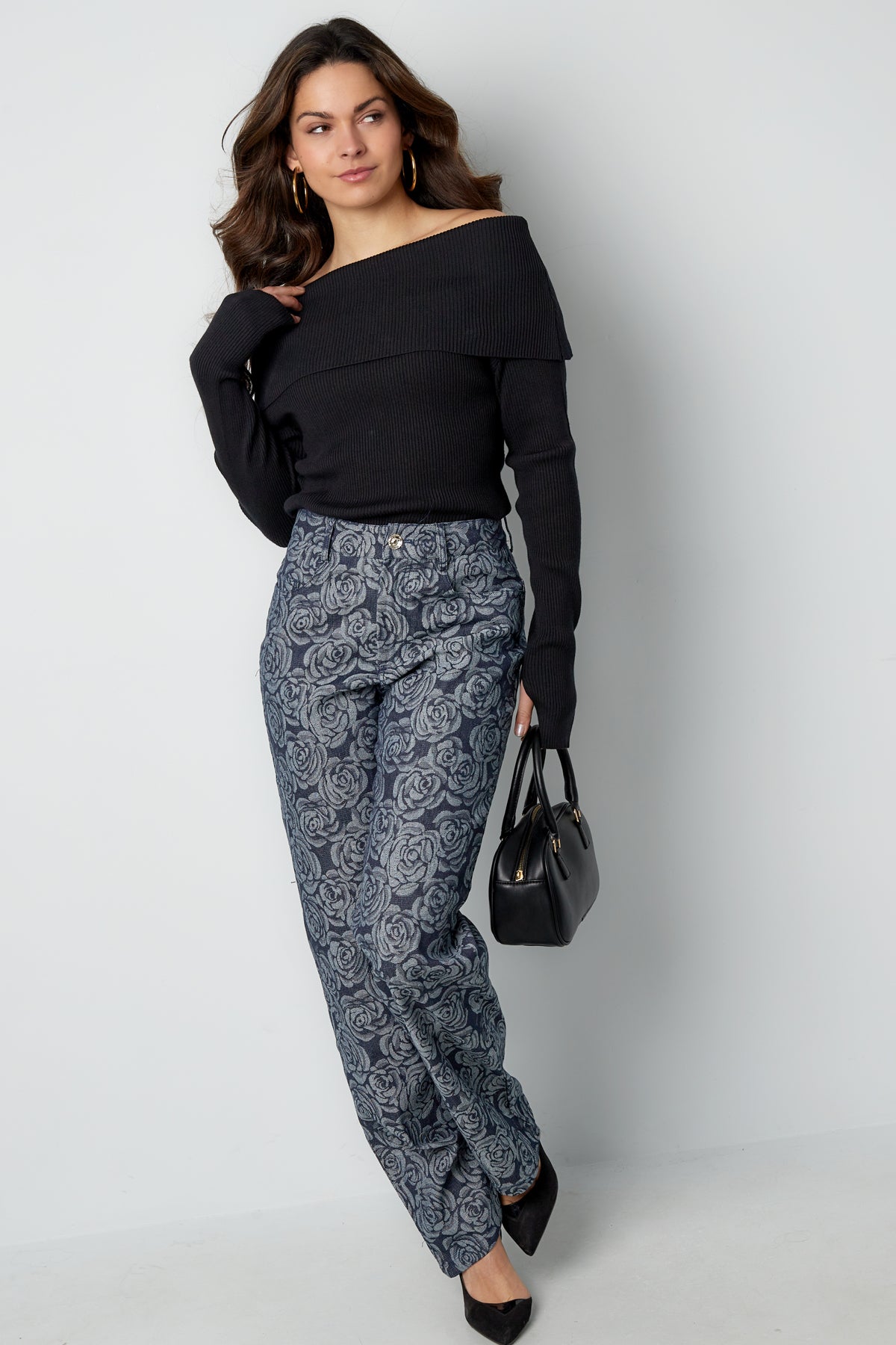 Cotton Woven Women's Straight Leg Pants Casual Floral Print