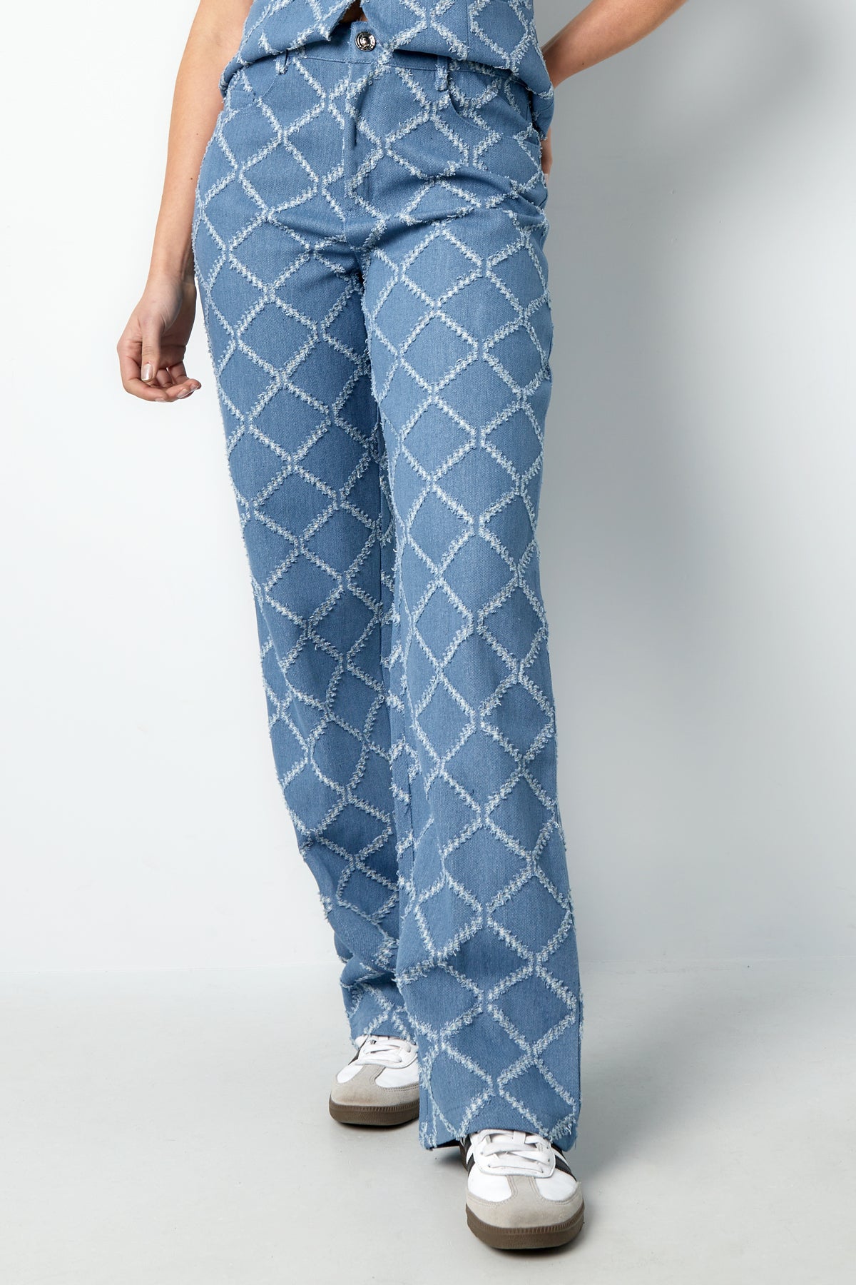 Cotton Woven Women's Straight Leg Pants Plaid Casual