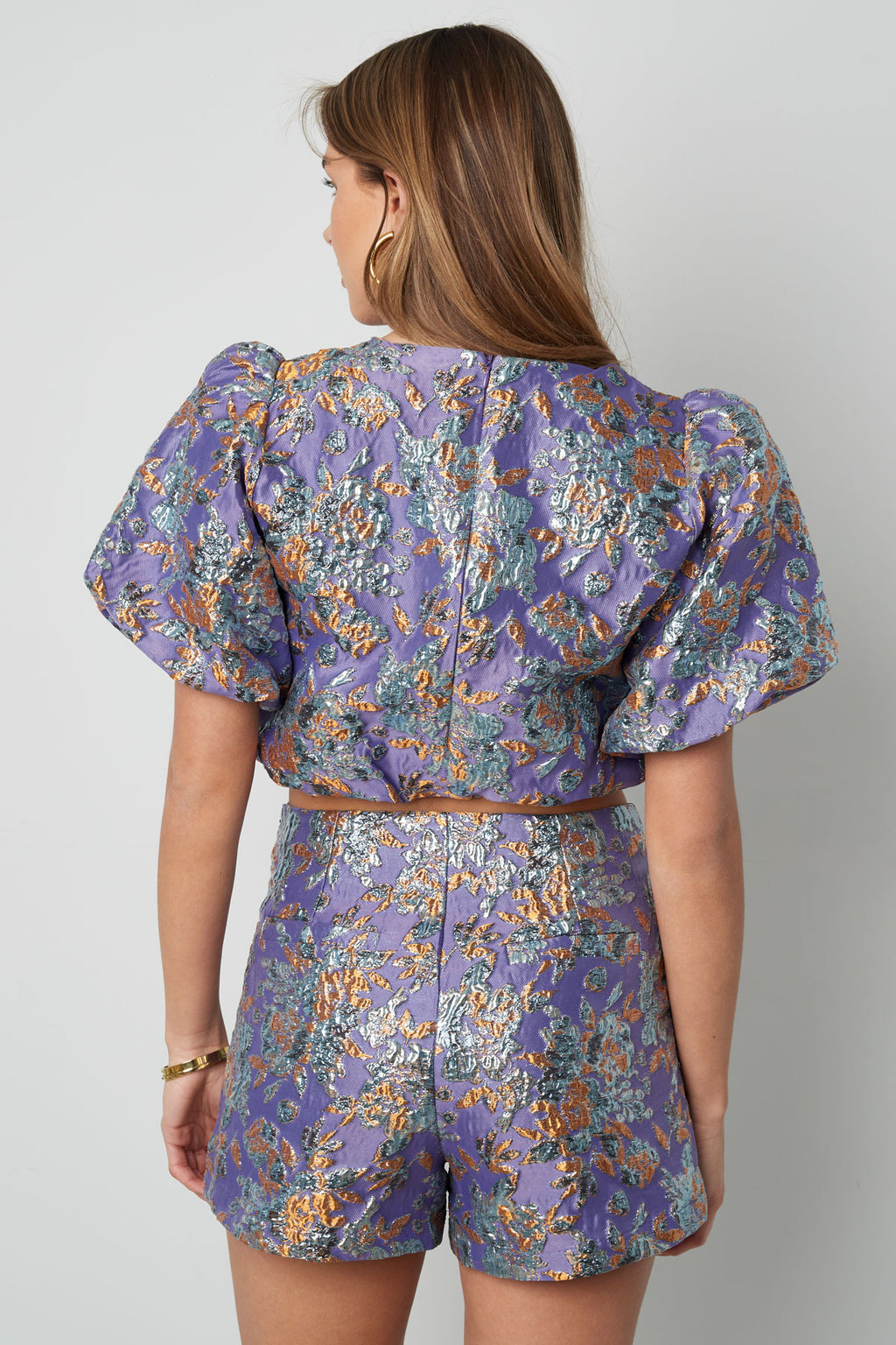 Polyester Women's Short Sleeve Top Puff Sleeve Floral Print