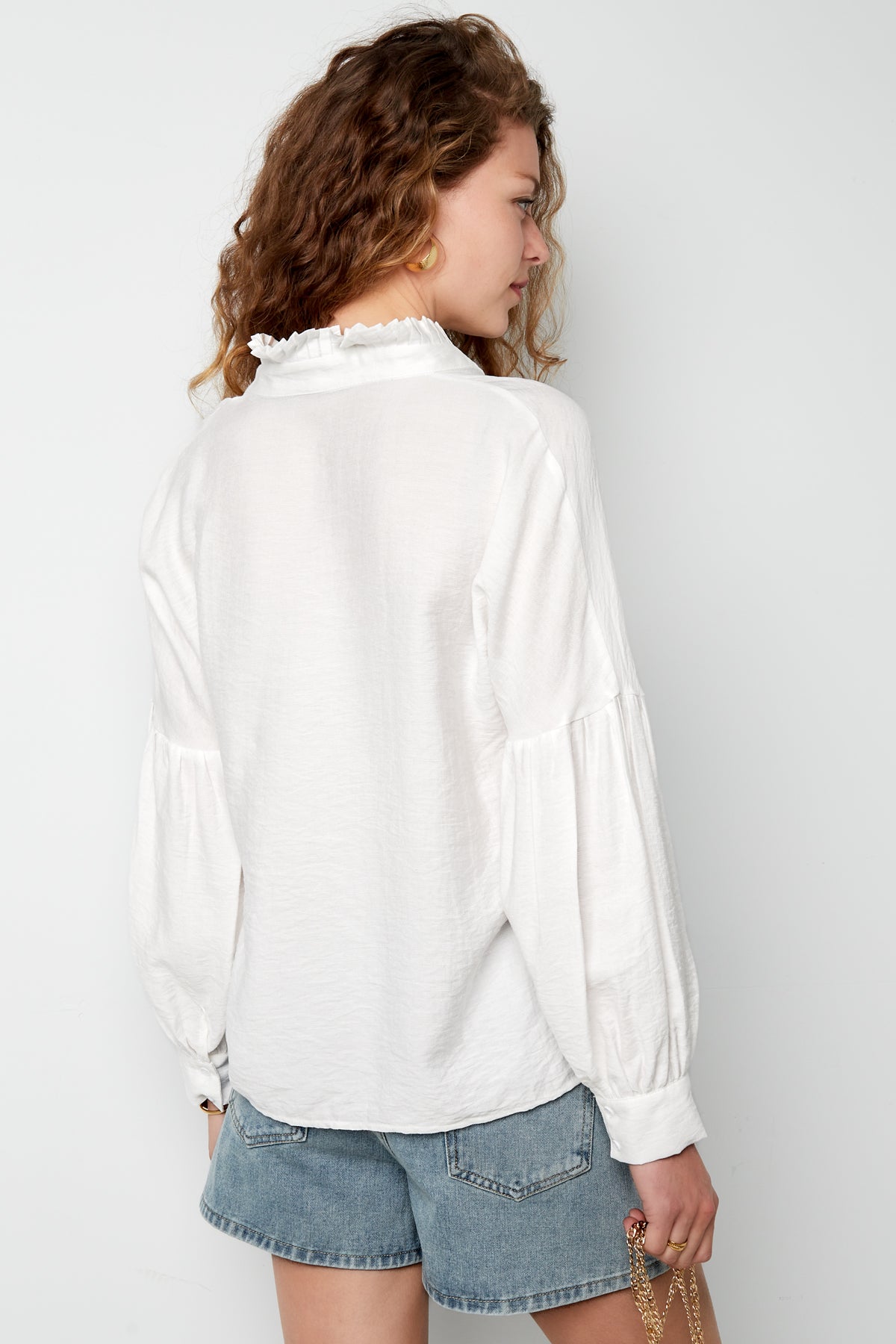 Viscose Women's Blouse Puff Sleeve High Neck