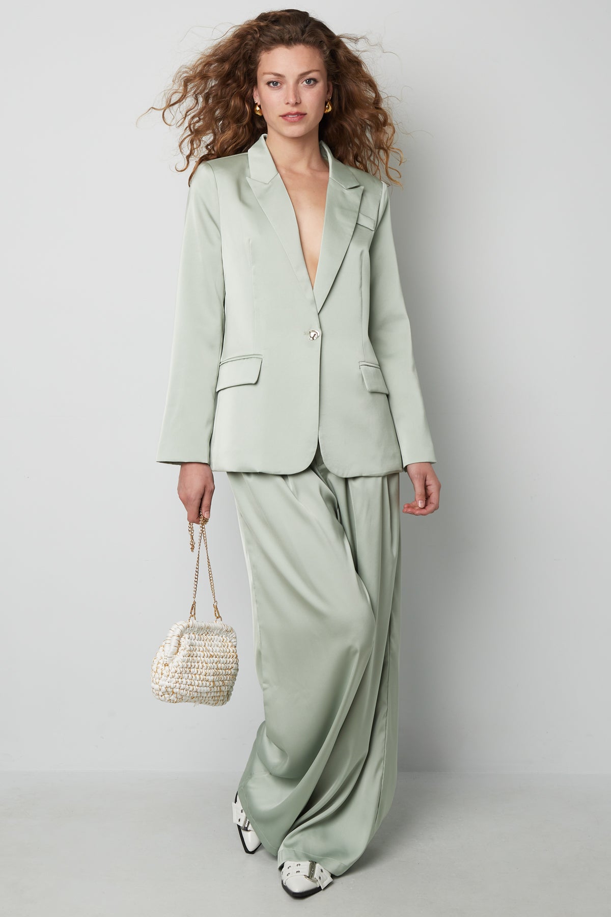 Satin look blazer part of a set