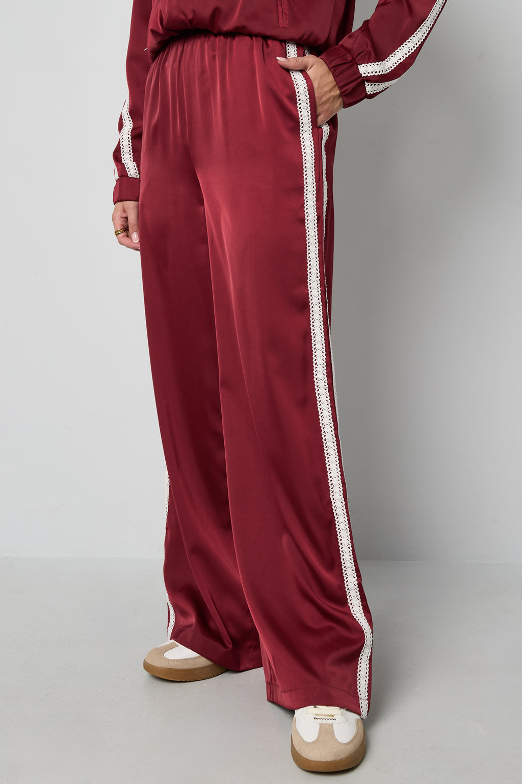 Woven Polyester Fiber Women's Straight Leg Pants Sporty Color Clash