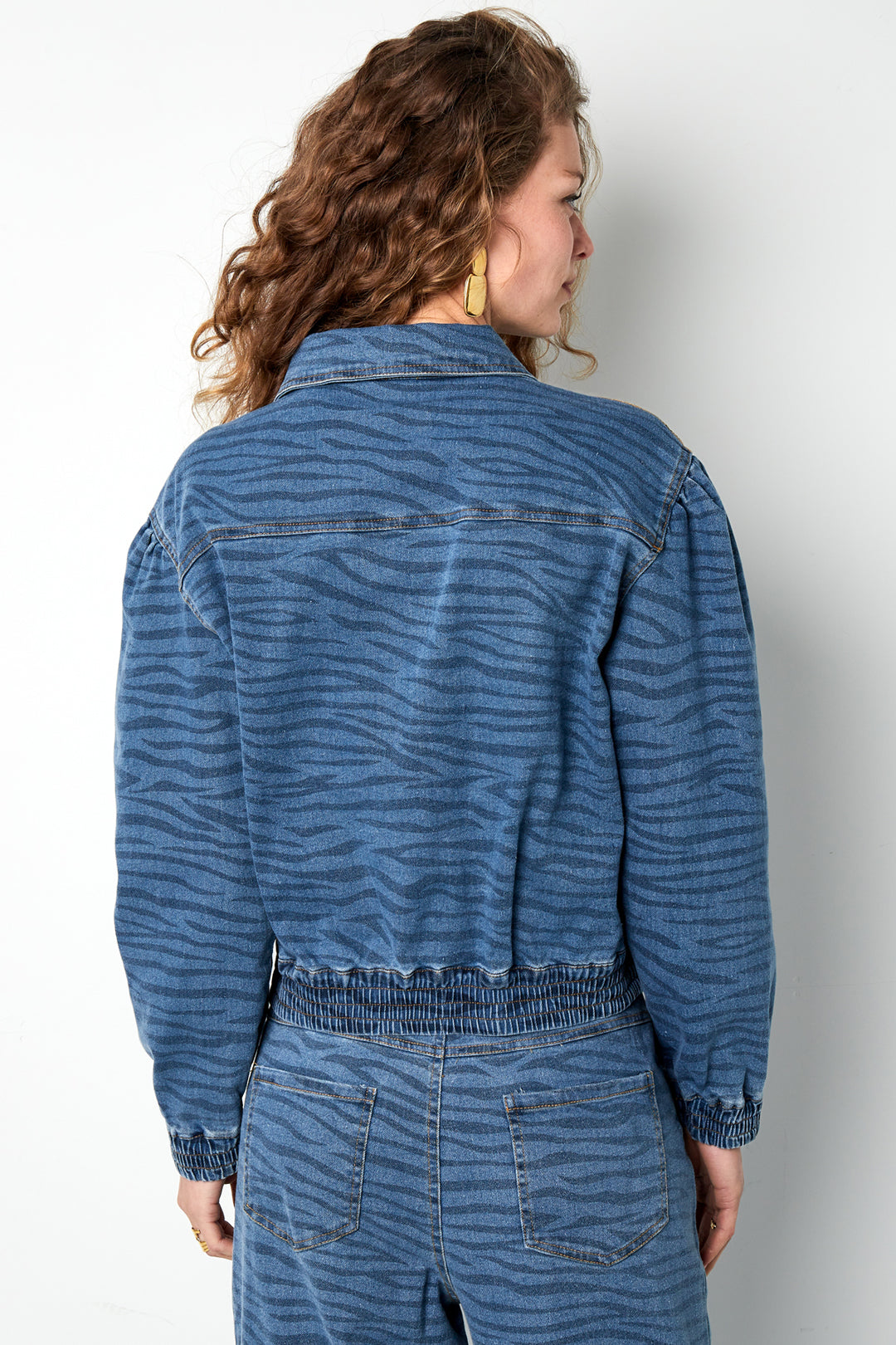 Denim Women's Jacket Cropped Tiger Stripe Pattern