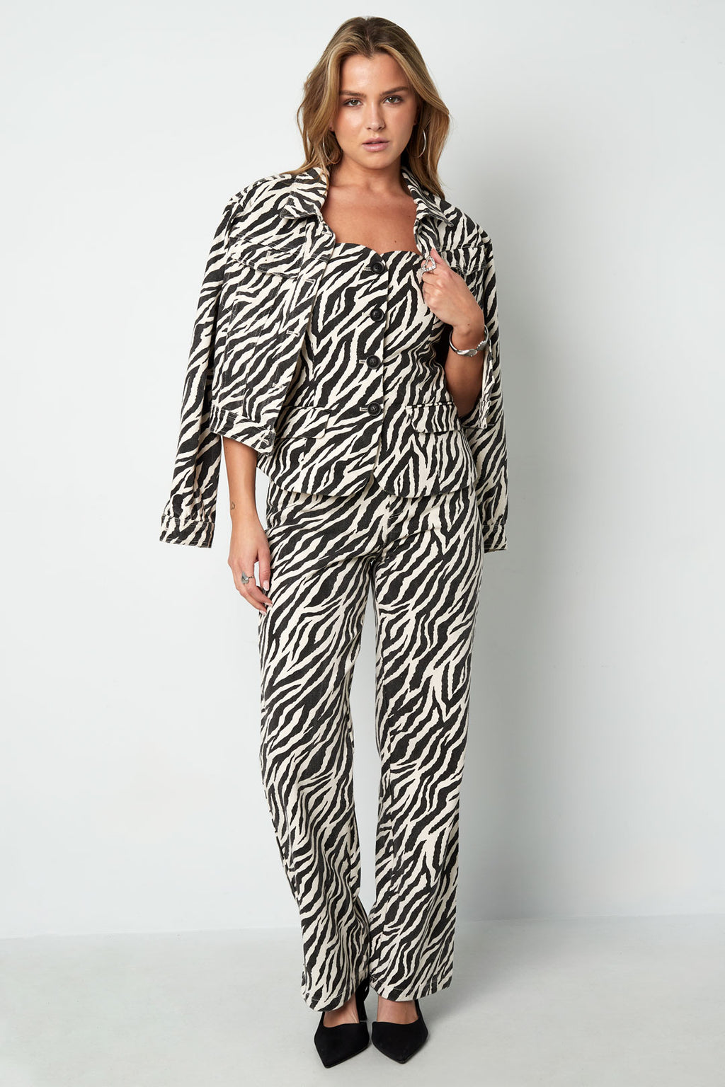 Cotton Women's Sleeveless Top Zebra Print Button Front