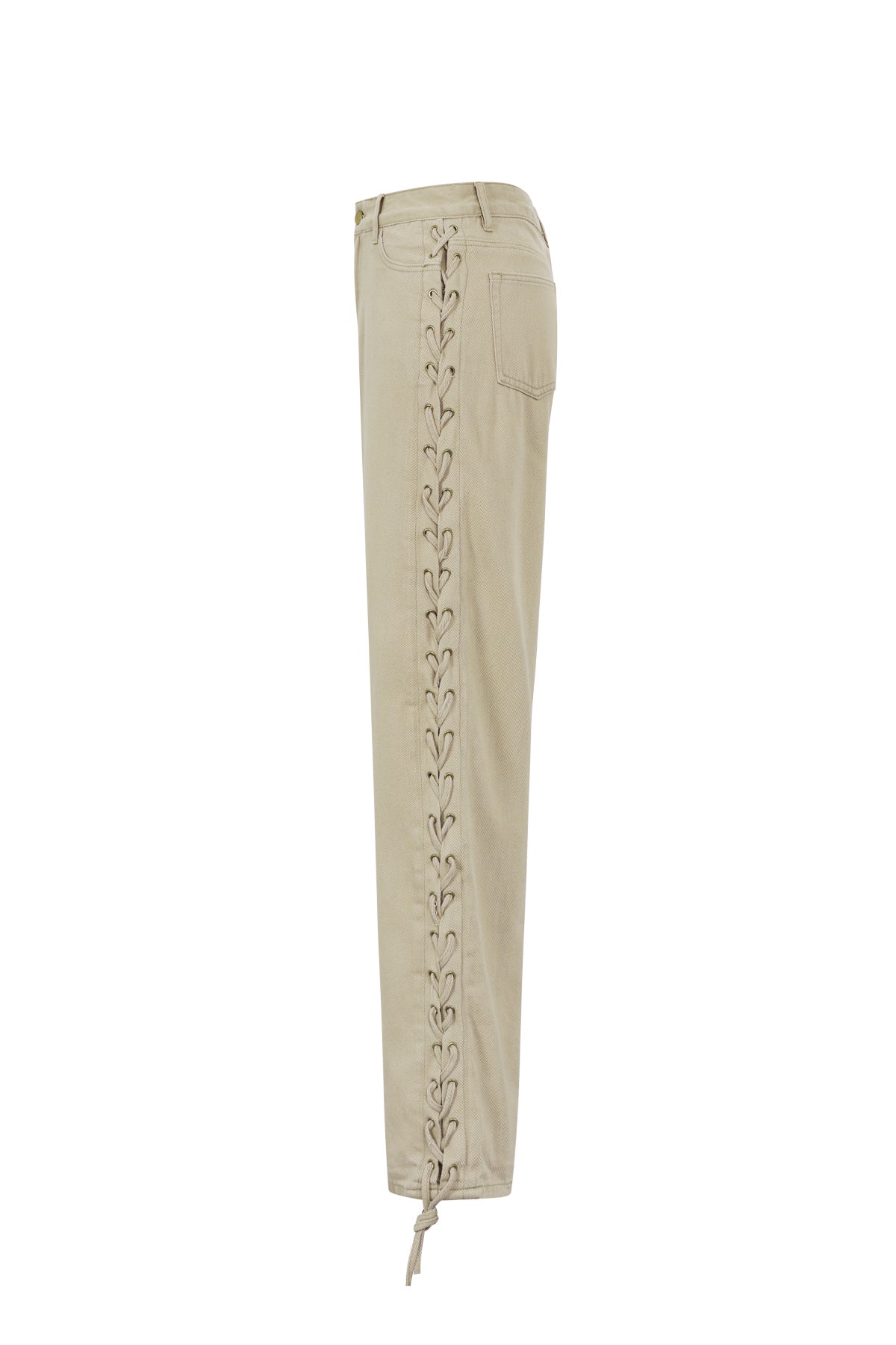 Woven Cotton Women's Straight Leg Pants Tie-up Casual
