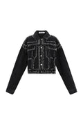 Woven Cotton Women's Denim Jacket Street Solid Color Studded Design