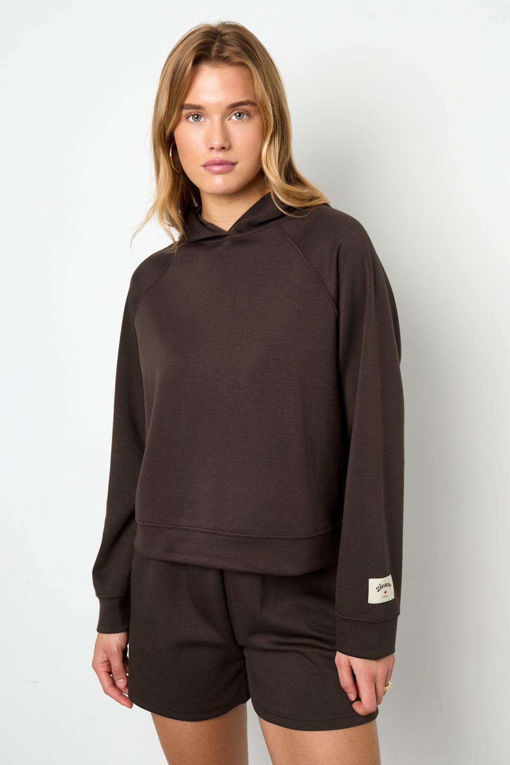 Knitted Polyester Fiber Women's Hoodie Sporty Solid Color