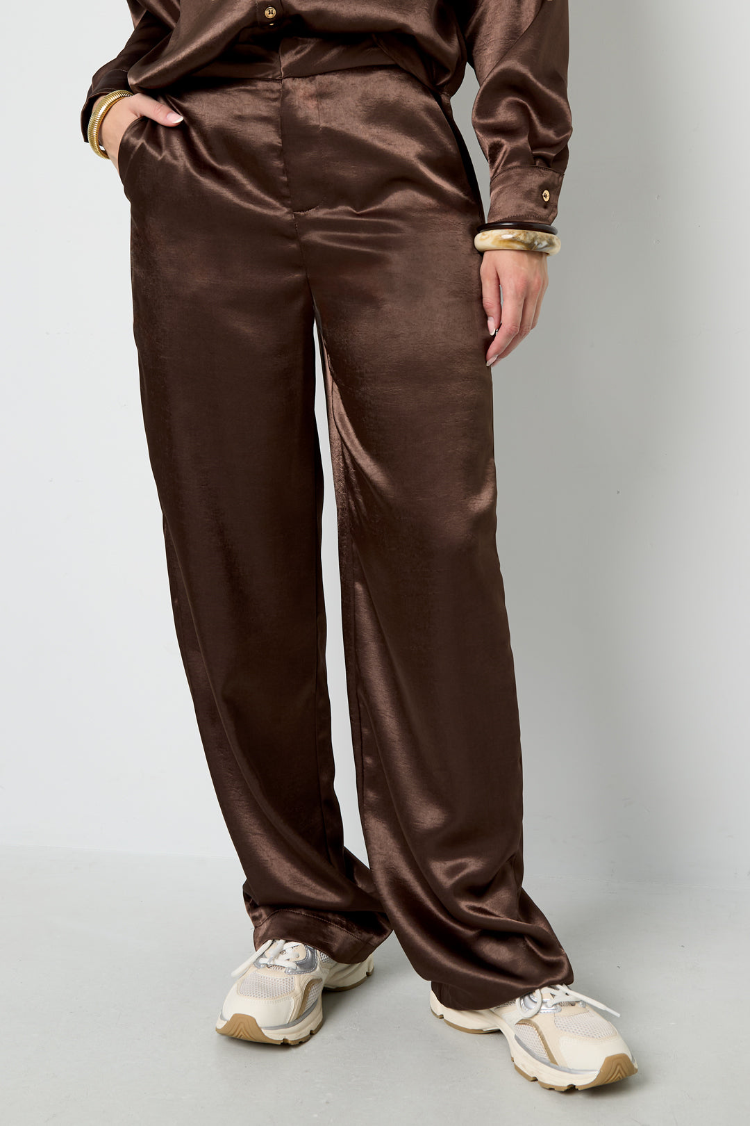Woven Polyester Fiber Women's Straight Pants Casual Solid Color Fall/Winter