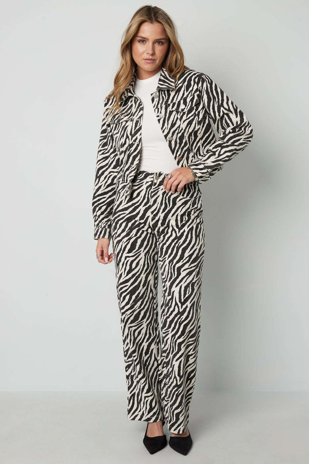 Woven Cotton Women's Straight Leg Pants Casual Zebra Stripes