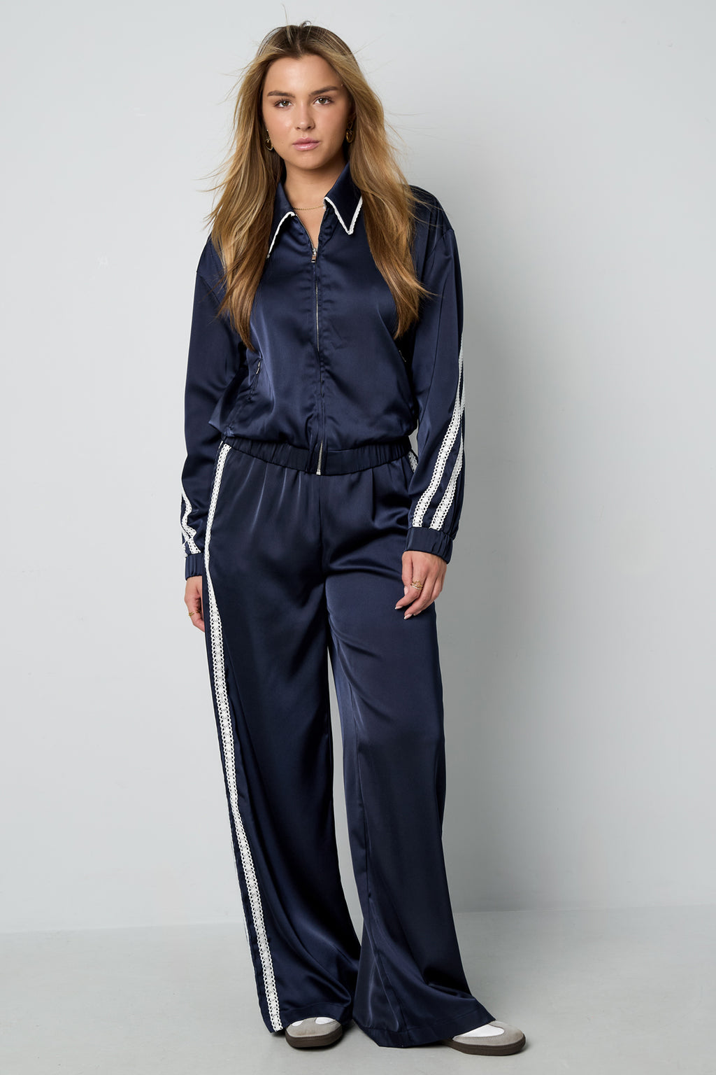 Woven Polyester Fiber Women's Jacket Sporty Color Clash 2-piece Set