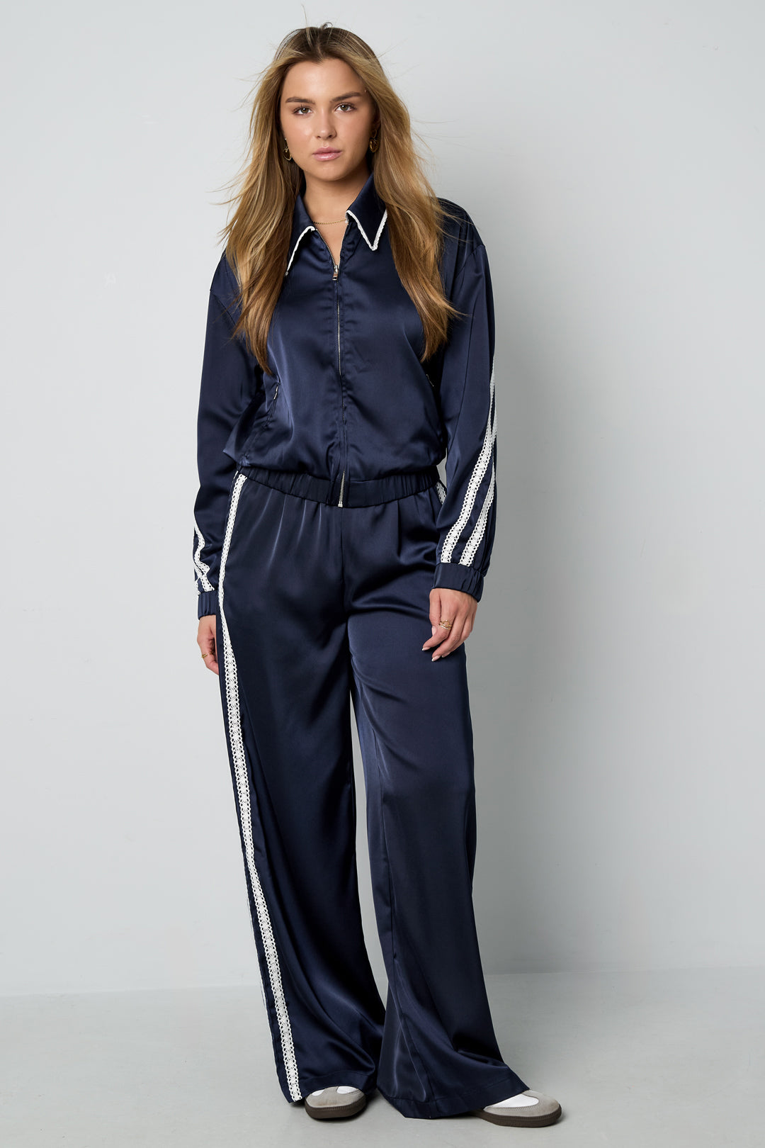 Woven Polyester Fiber Women's Jacket Sporty Color Clash 2-piece Set