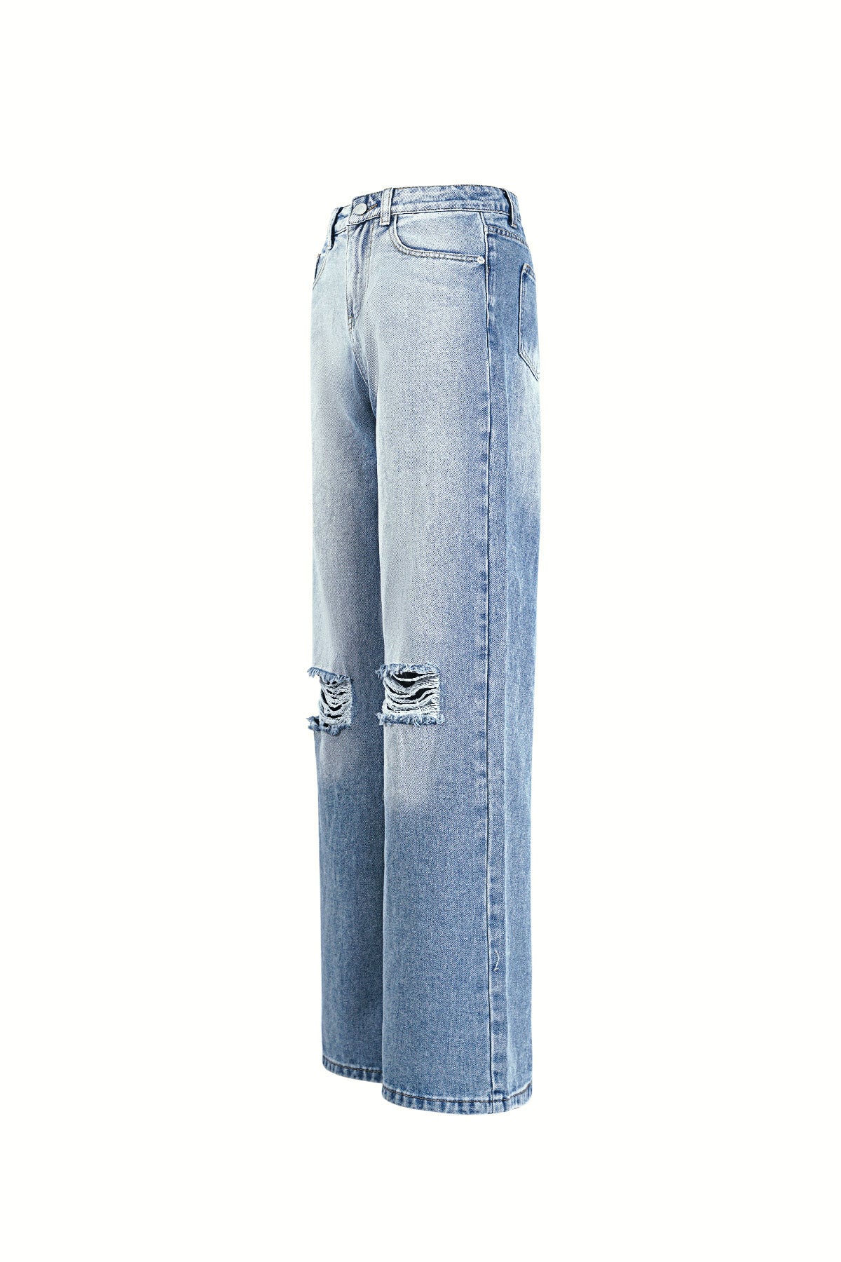 Cotton Woven Women's Straight Leg Jeans Ripped