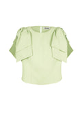 Polyester Women's Short Sleeve Top Ruffle Shoulder Design