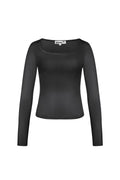 Polyester Women's Long Sleeve Crop Top Square Neckline Bodycon Fit