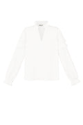 Polyester Women's Long Sleeve Top Ruffled V-Neck