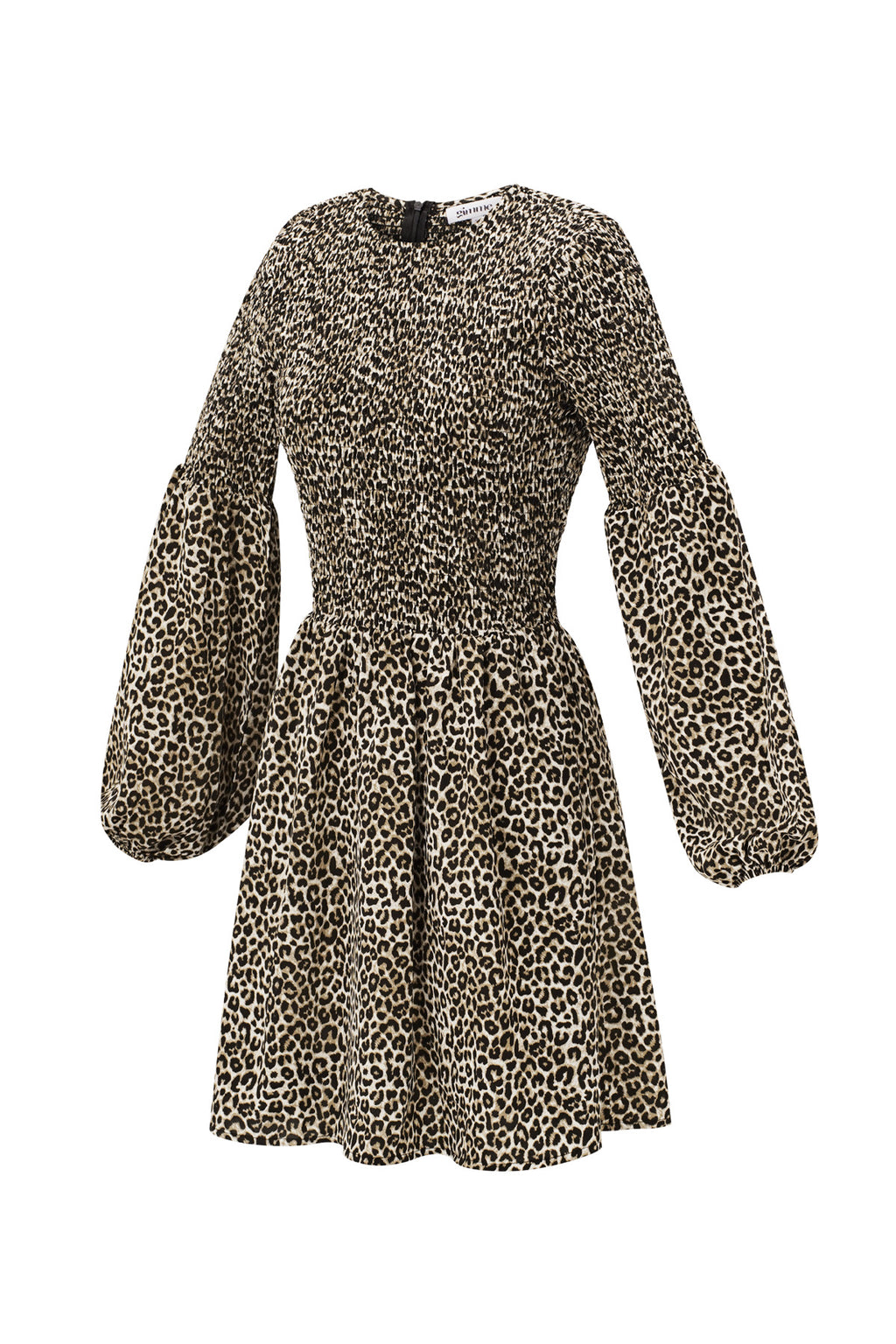 Polyester Women's Mini Dress Leopard Print Puff Sleeve