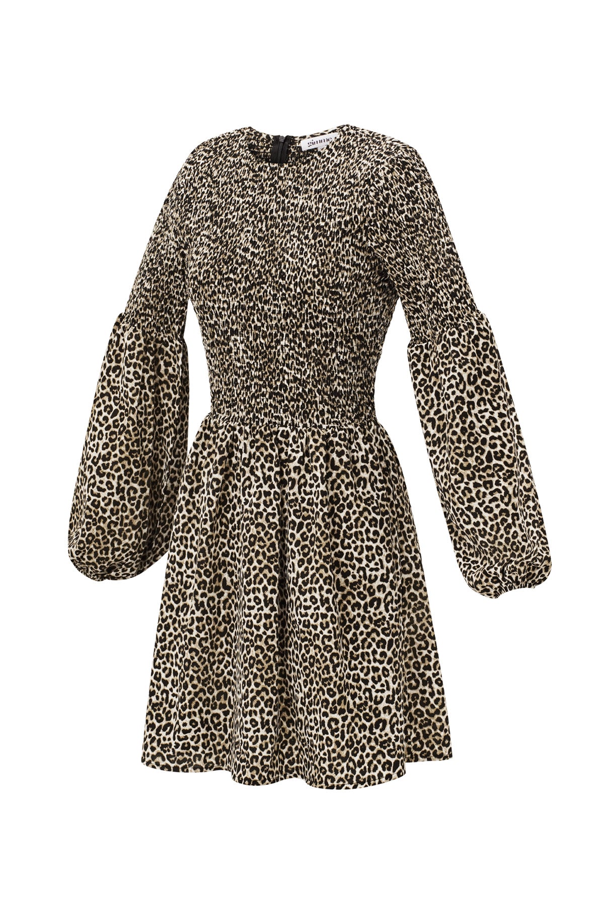 Polyester Women's Mini Dress Leopard Print Puff Sleeve