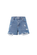 Denim Women's High-Waisted Shorts Distressed Frayed Hem