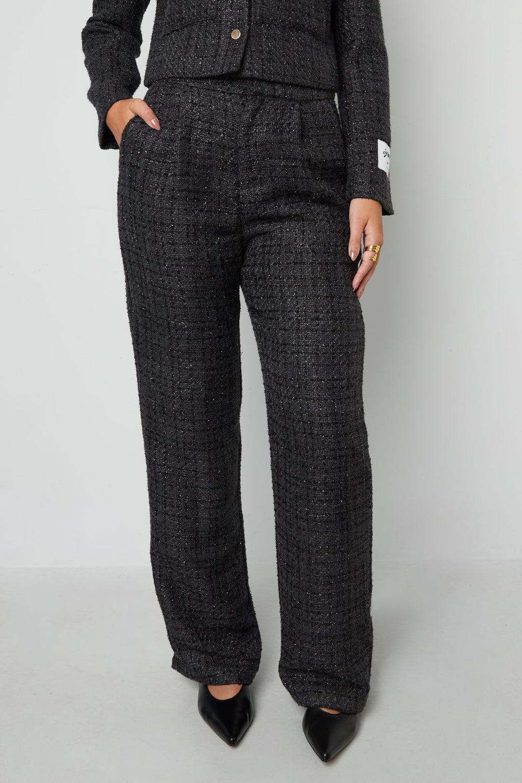 Woven Polyester Fiber Women's Straight Pants Elegant Checkered Fall/Winter