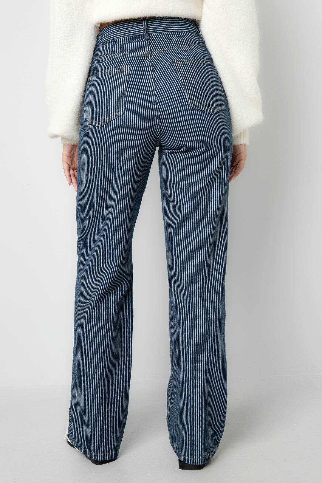 Woven Cotton Women's Straight Leg Pants Casual Stripes