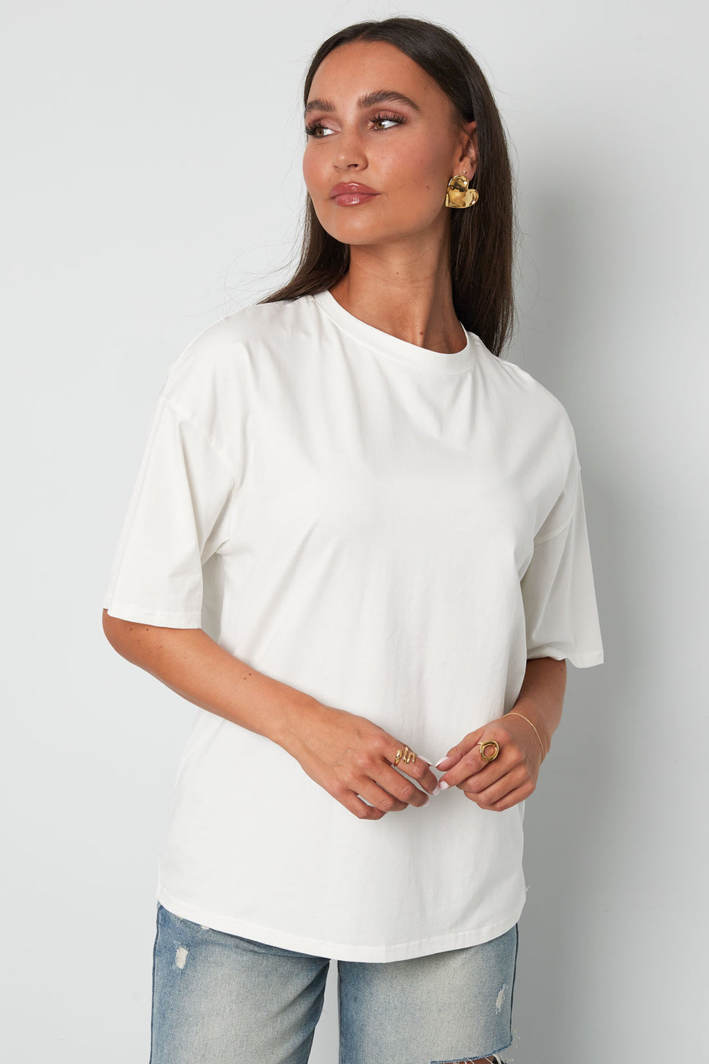Cotton Knitted Women's T-shirt Casual Solid Color