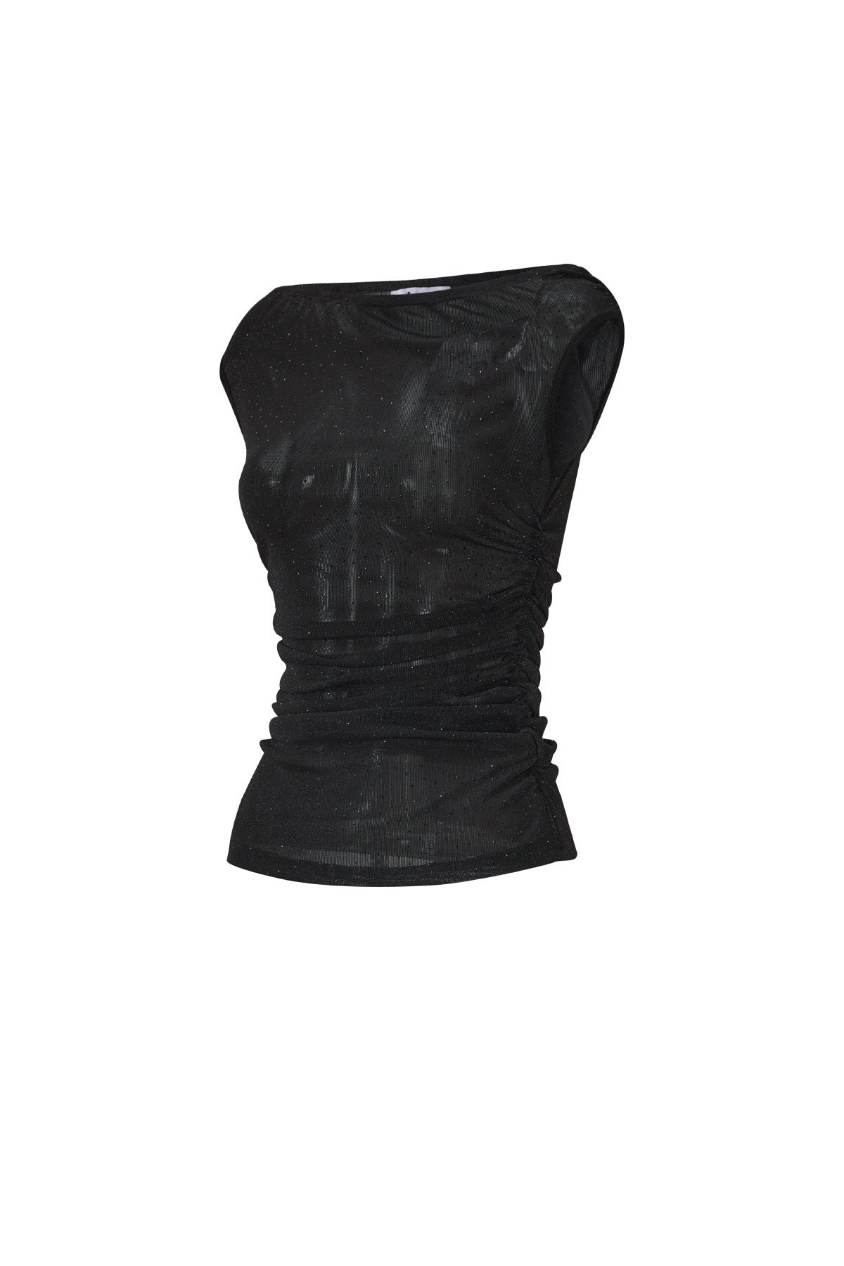 Woven Polyester Fiber Women's Sleeveless Top Sexy Sheer Solid Color