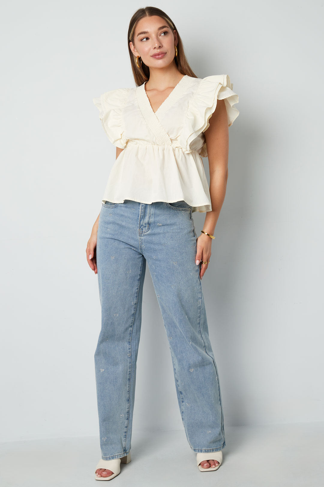 Woven Sleeveless Top Elegant Ruffle Edge Solid Color Spring/Summer