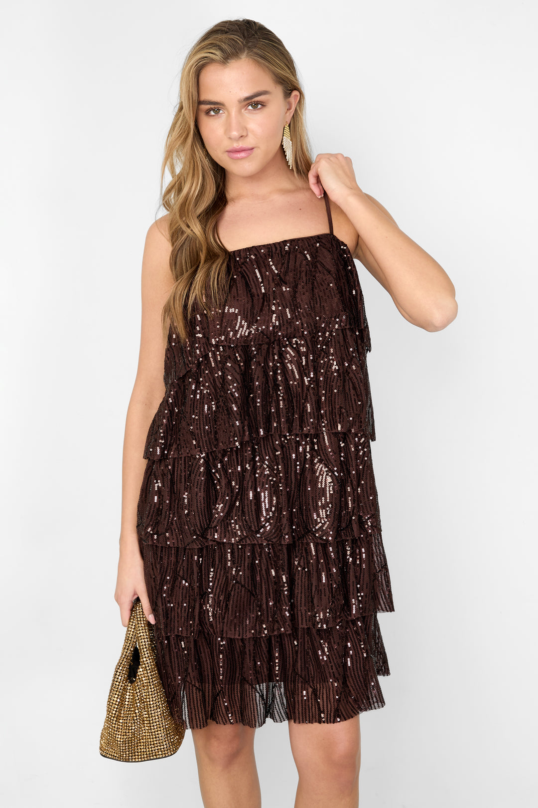Woven Polyester Fiber Women's Mini Dress Elegant Sequins