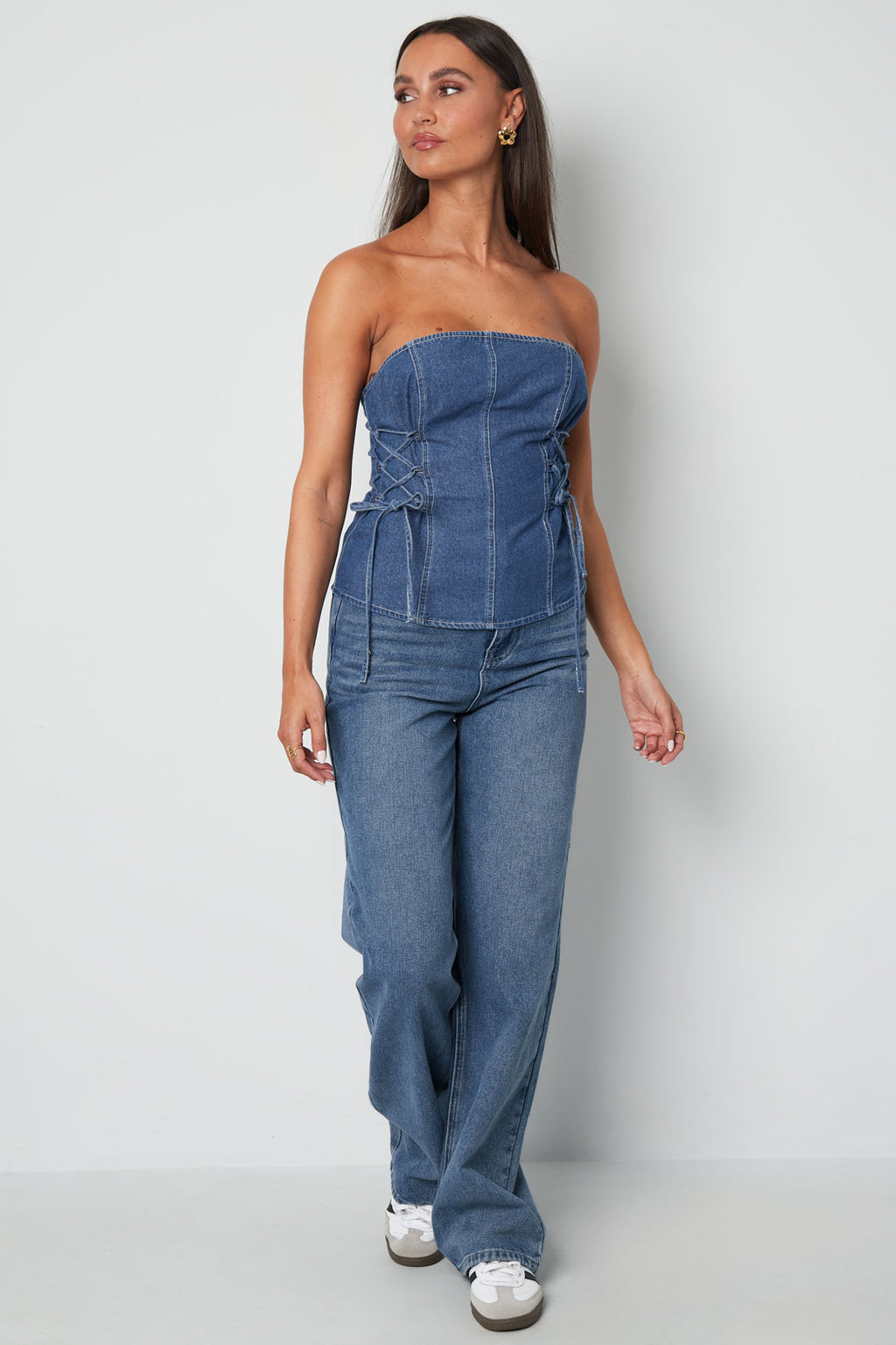 Woven Denim Women's Strapless Top Elegant Solid Color Spring/Summer