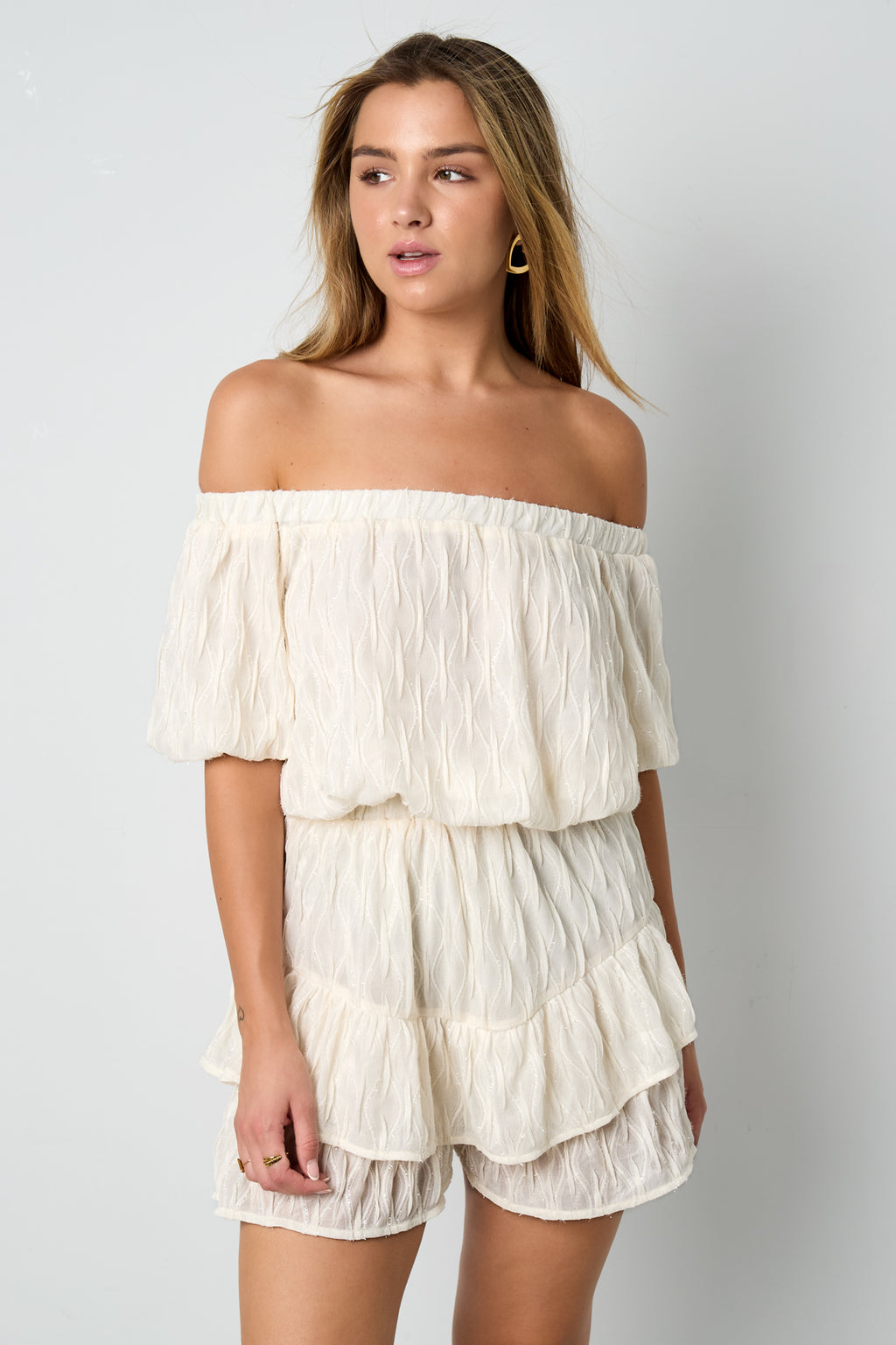 Woven Polyester Fiber Women's Bodysuit Casual Solid Color Ruffle Edge