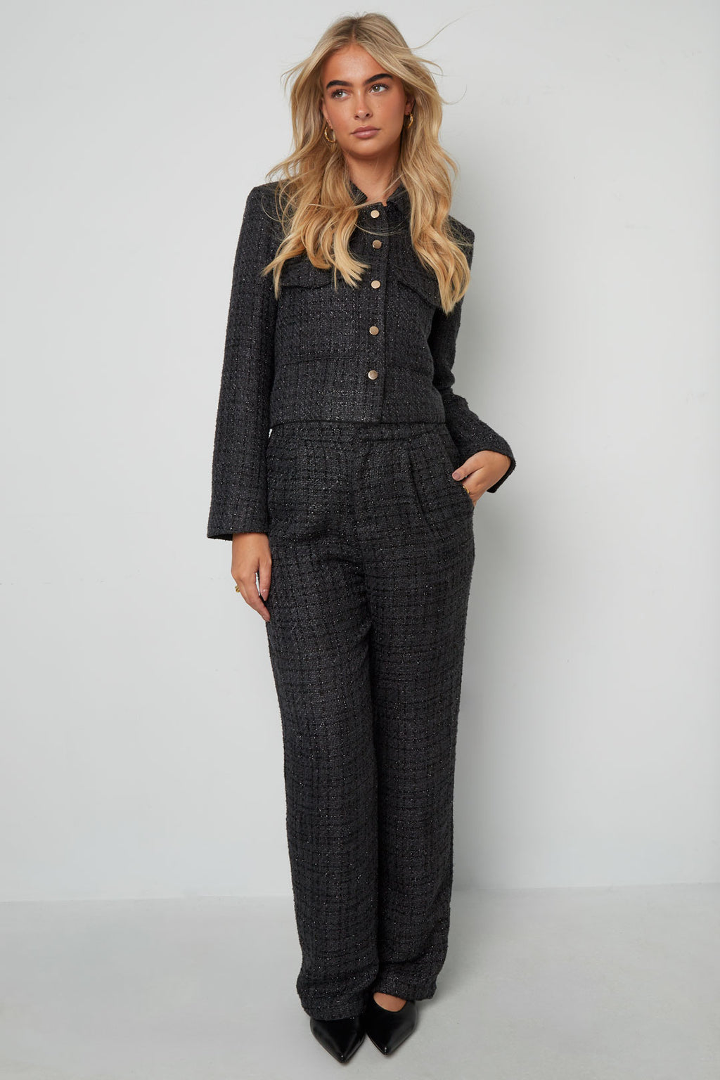 Woven Polyester Fiber Women's Jacket Elegant Checkered Statement