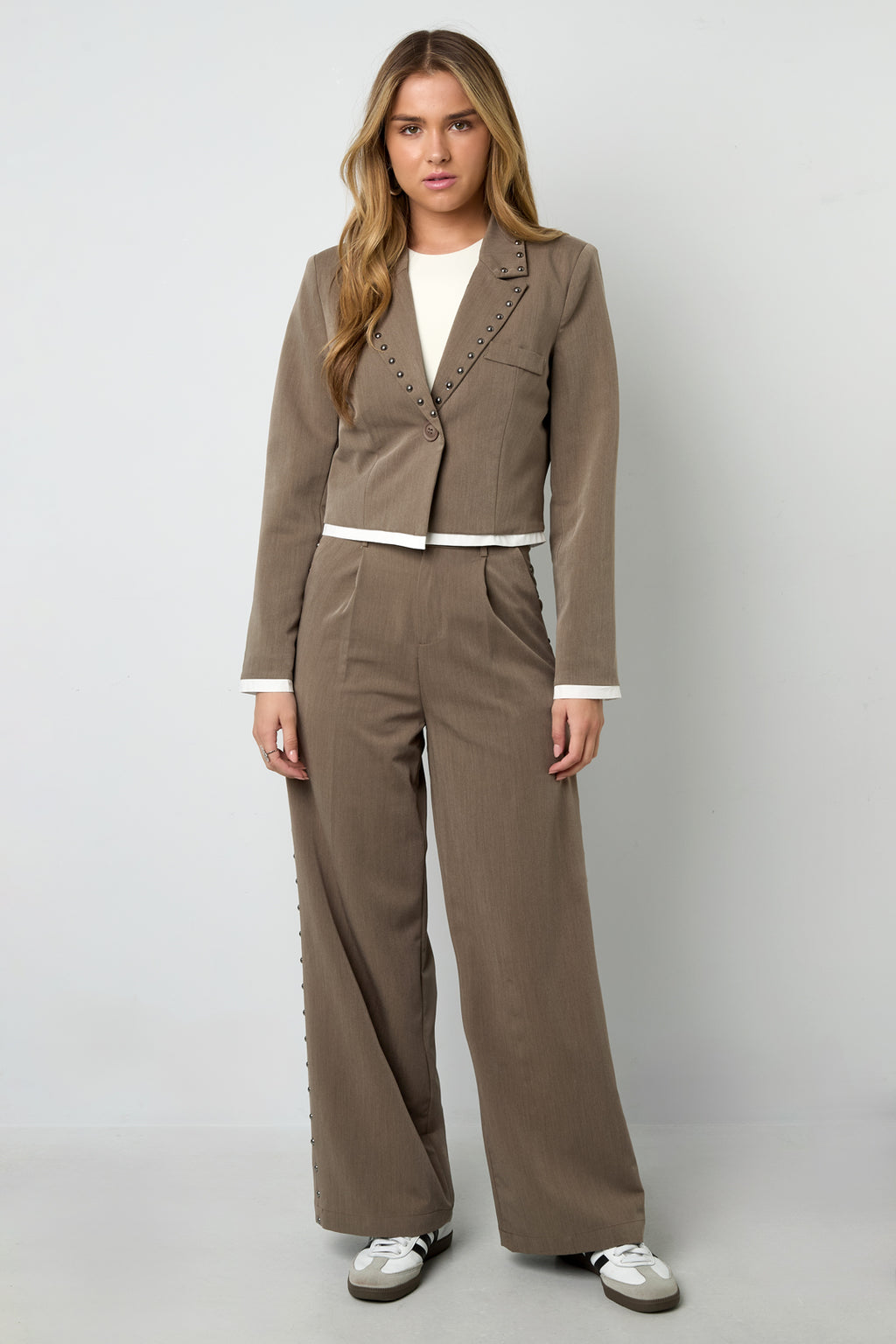 Woven Polyester Fiber Women's Wide Leg Pants Elegant Solid Color Fall/Winter